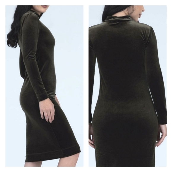 Light Green Velvet Mock Neck Stretch Bodycon Dress - Picture 11 of 11